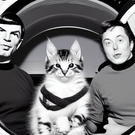 Mr. Spock and Elon Musk and a litter of kittens ride in dragon space capsule.png