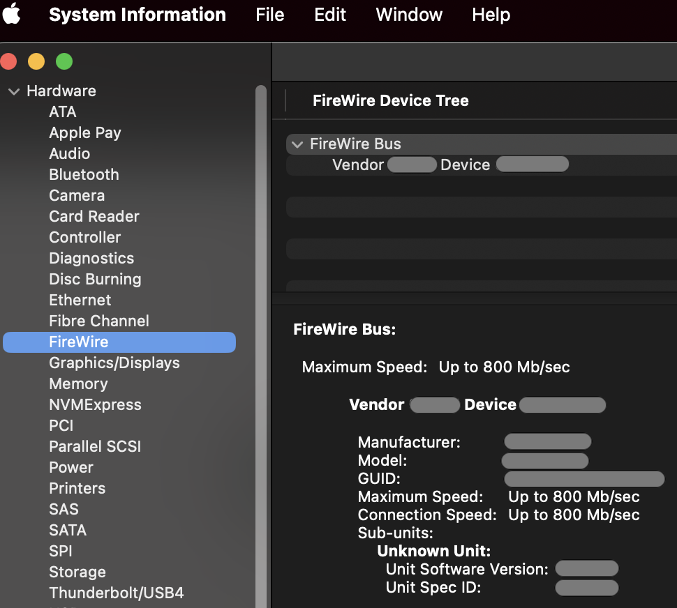 System Report Firewire